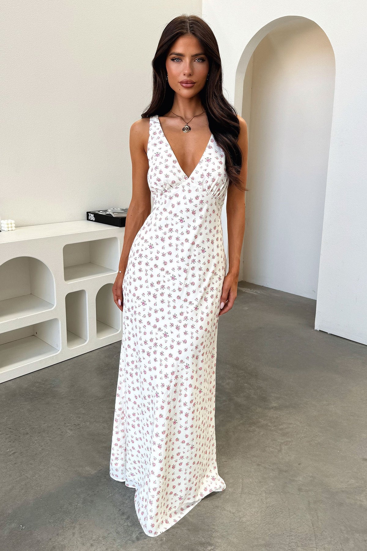 Naf V-Neck Maxi Dress - Rose Floral