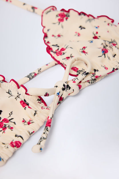 Micro Triangle Bikini Top in Red Floral