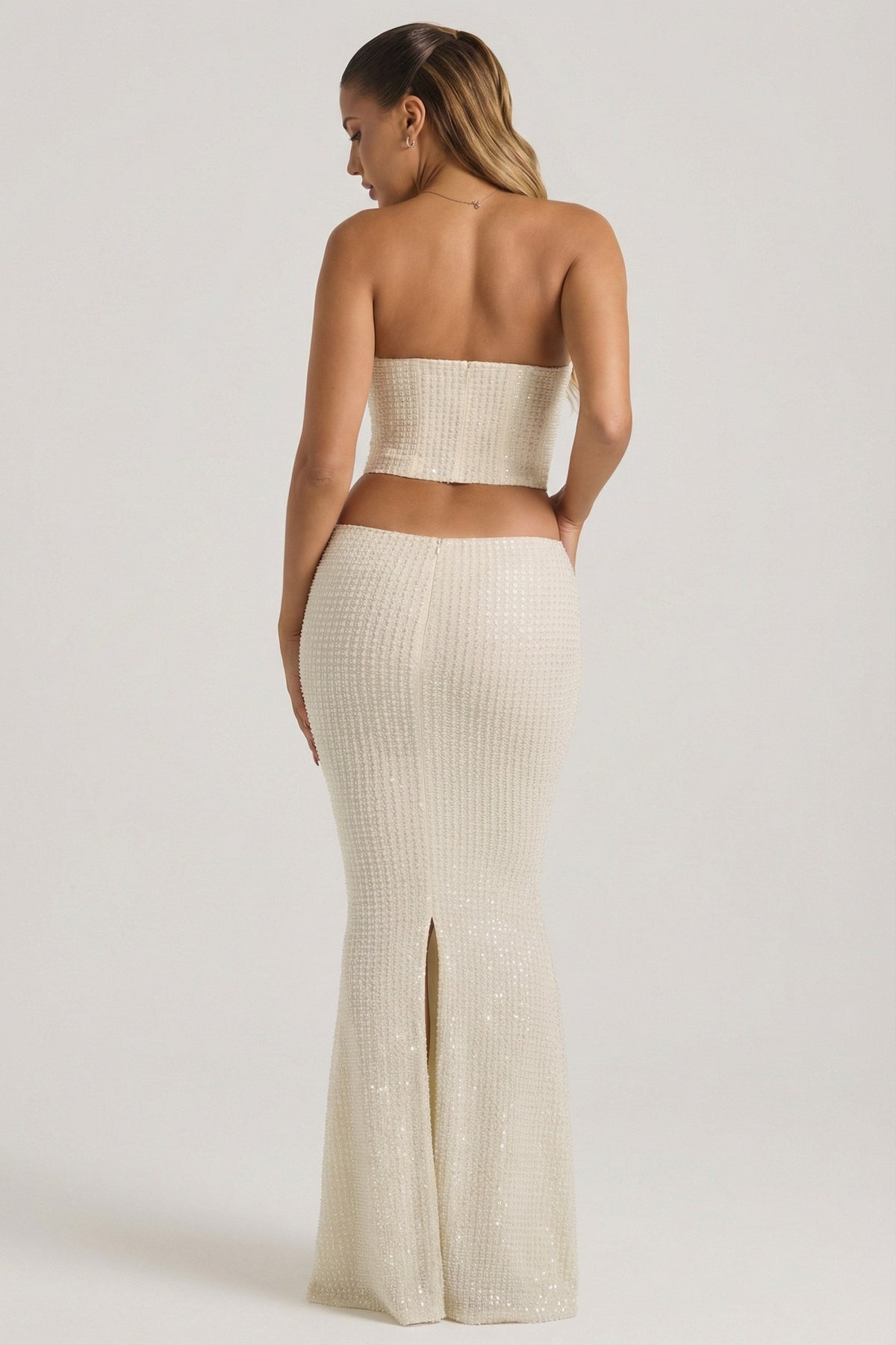 Embellished Cut-Out Draped Corset Gown in White