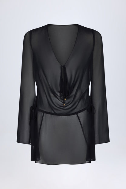Cowl-Neck Mini Dress in Black