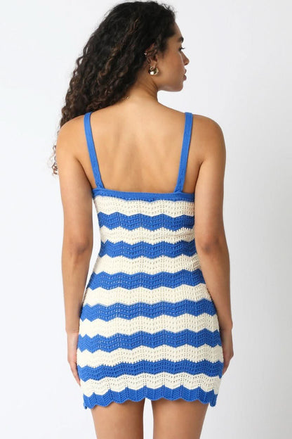 Kaya Blue and White Crochet Mini Dress