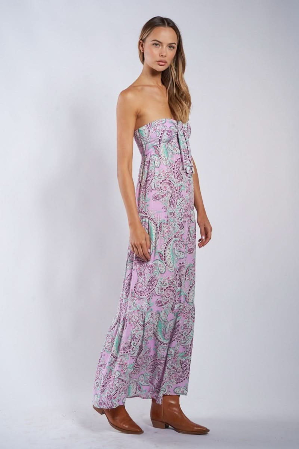 Selene Pink Paisley Floral Strapless Maxi Dress