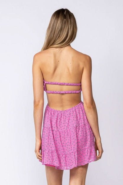 Rachel Pink Floral Print Strapless Mini Dress