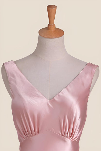 Pink V Neck Sheath Long Party Dress