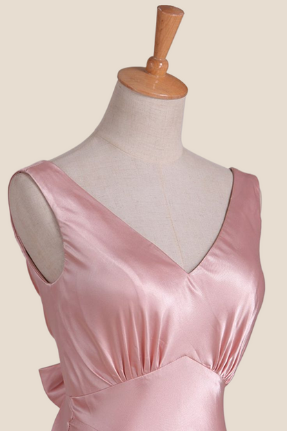 Pink V Neck Sheath Long Party Dress