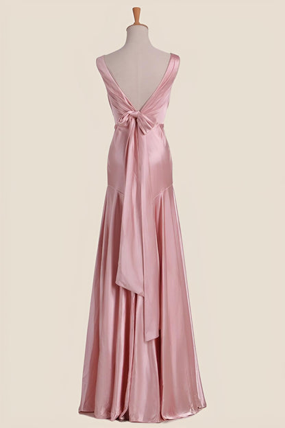Pink V Neck Sheath Long Party Dress