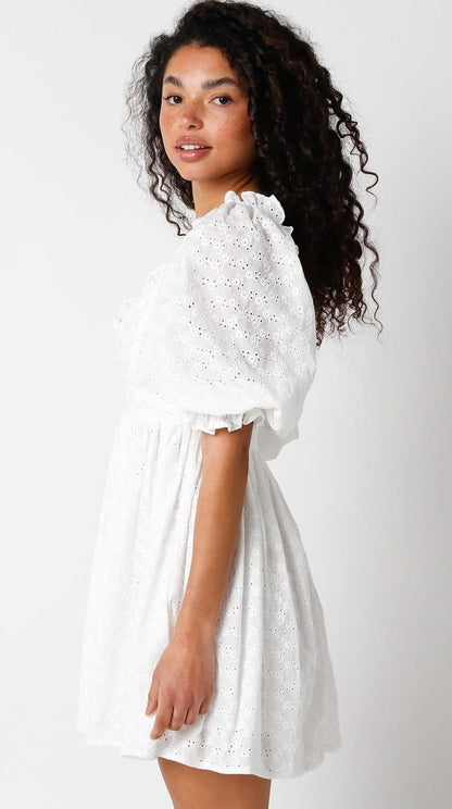 Samantha White Eyelet Puff Sleeve Mini Dress