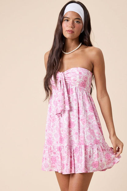 Sammie Power Pink Floral Strapless Mini Dress