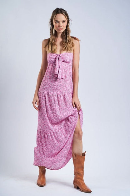 Selene Pink Ditsy Floral Strapless Maxi Dress