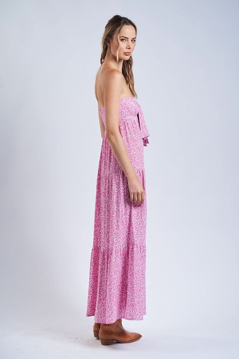 Selene Pink Ditsy Floral Strapless Maxi Dress