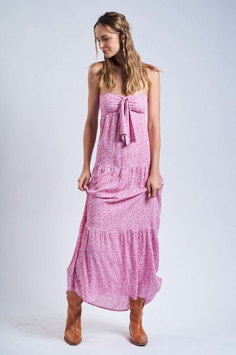 Selene Pink Ditsy Floral Strapless Maxi Dress