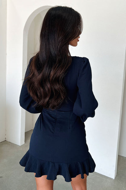 Silvana Long Sleeve Wrap Mini Dress - Navy