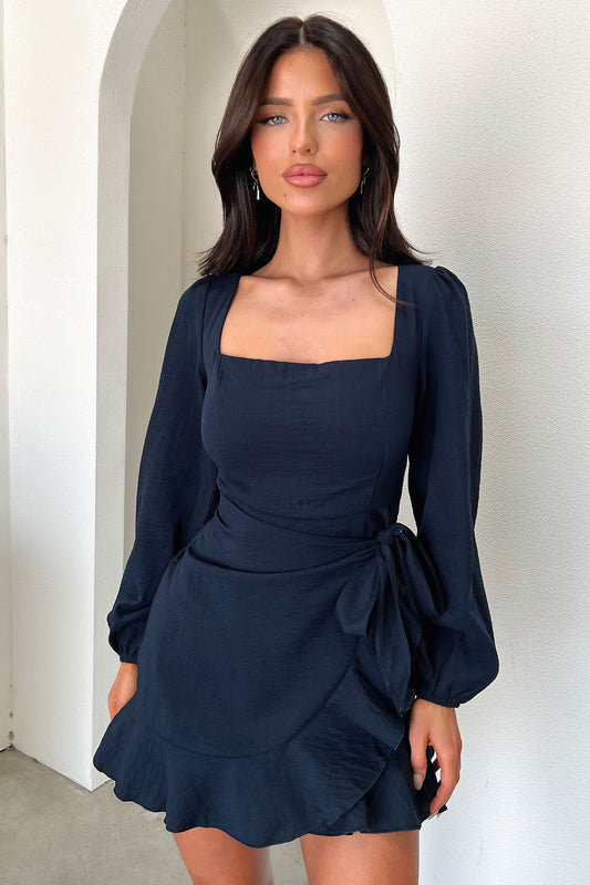 Silvana Long Sleeve Wrap Mini Dress - Navy