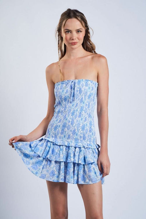 Sloane Blue Floral Drop Waist Tube Mini