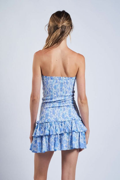 Sloane Blue Floral Drop Waist Tube Mini