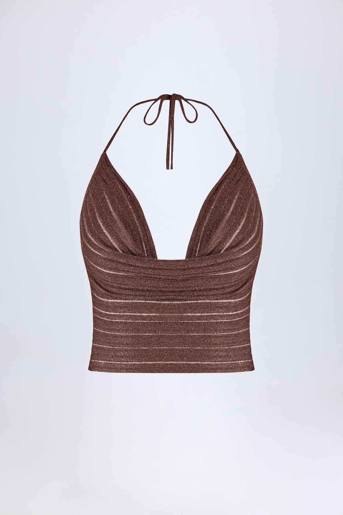 Plunge Halterneck Crop Top in Bronze