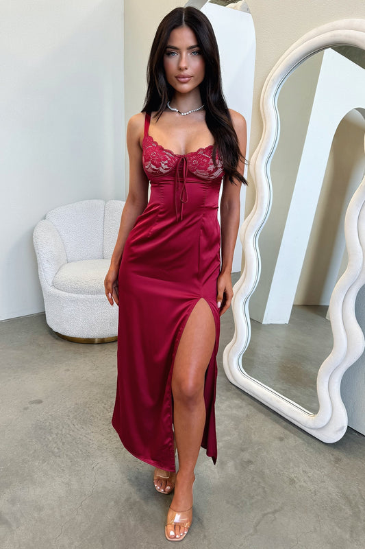 Sorrento Satin Maxi Dress - Red
