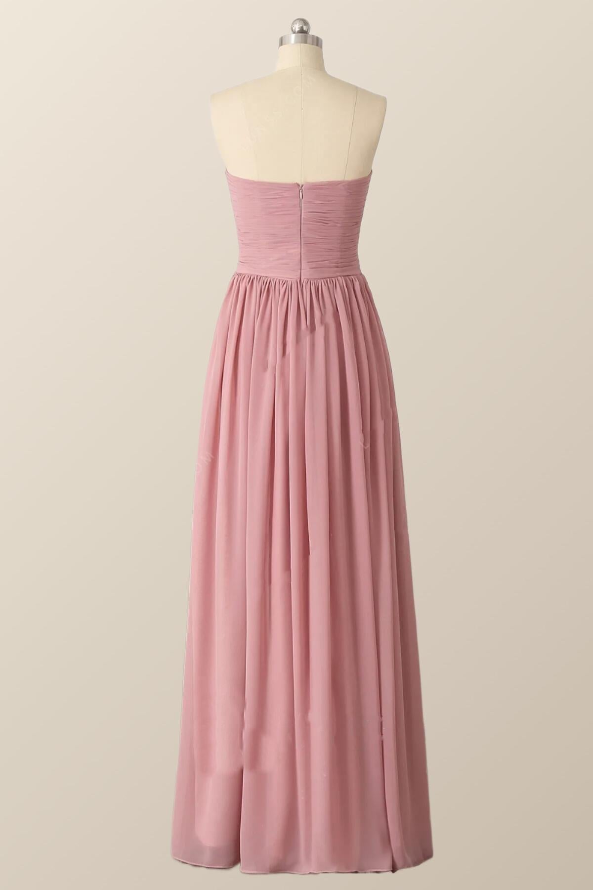 Sweetheart Blush Pink Chiffon Long Bridesmaid Dress