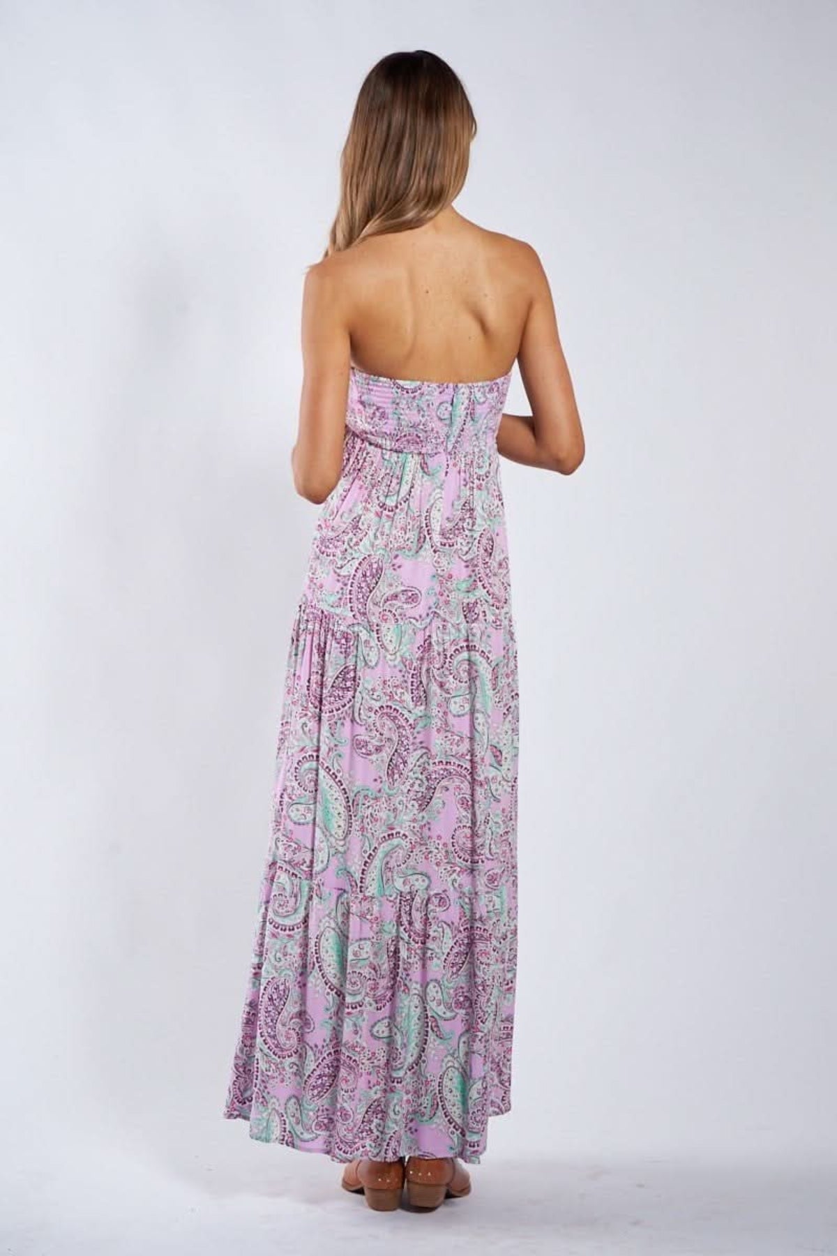 Selene Pink Paisley Floral Strapless Maxi Dress