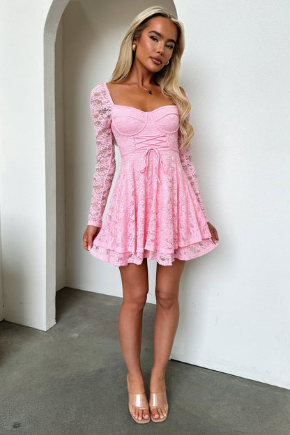 Tate Long Sleeve Lace Dress - Baby Pink