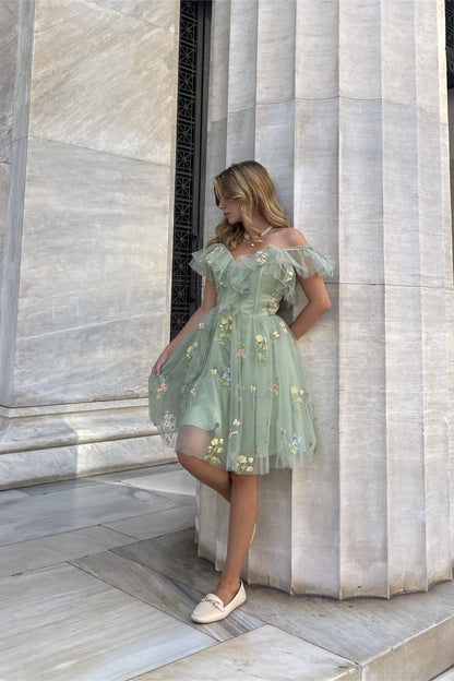 Straps Lavender Floral A-line Short Homecoming Dress