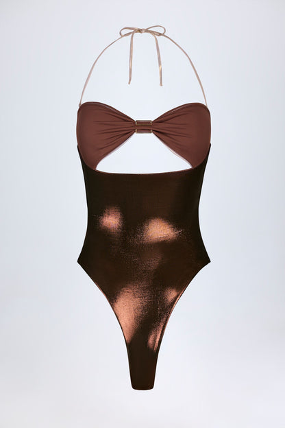 Panelled Cut-out Swimsuit in Bronze Gold